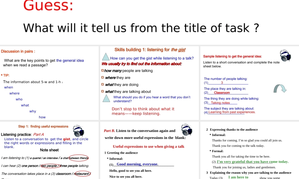 高中英语Unit 3 Back to the past--task 2ppt 课件