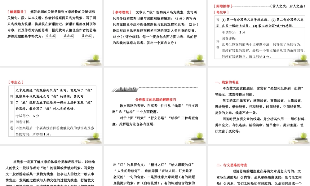 高考语文二轮复习 第一部分专题三第二讲　散文思路分析与内容要点的归纳课件 新人教版 课件