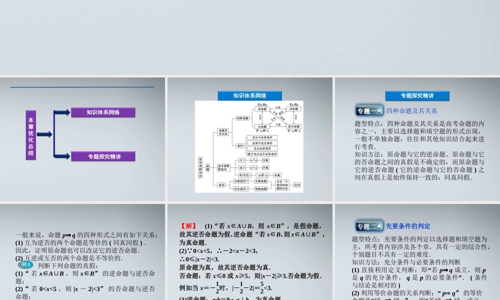 高中数学 第1章本章优化总结课件 新人教A版选修1-1 课件