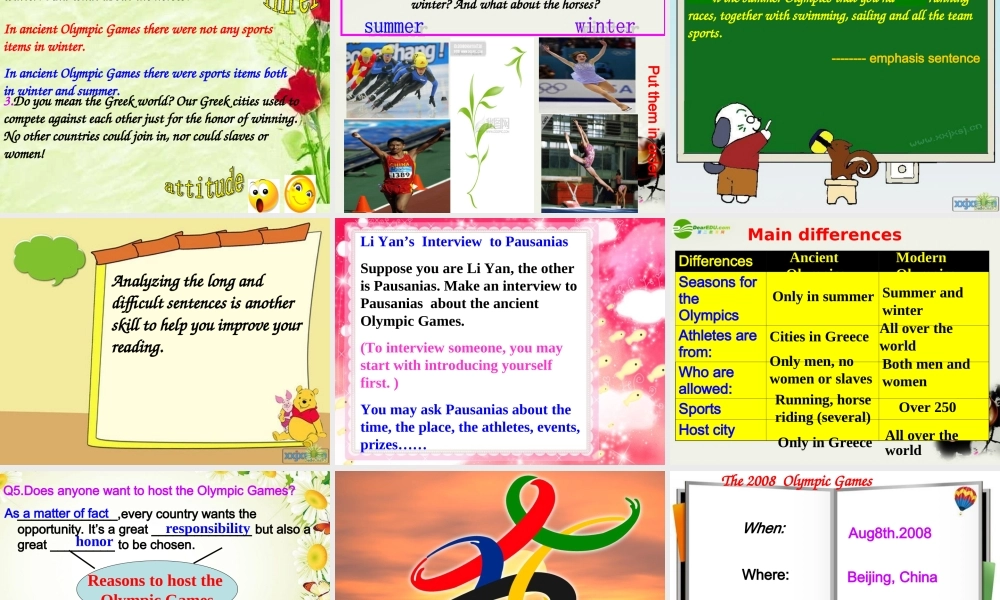 高中英语评优课资料1 Unit2 The Olympic Games课件