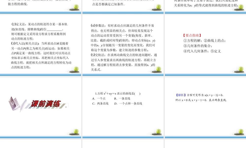 高考数学第一轮总复习 第60讲 轨迹问题课件 文 (湖南专版)  课件