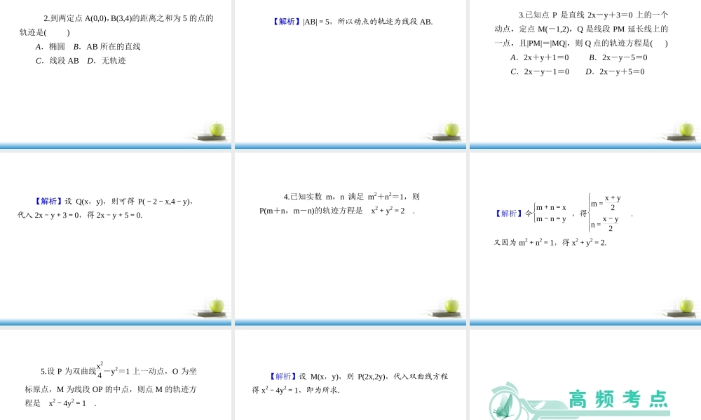 高考数学第一轮总复习 第60讲 轨迹问题课件 文 (湖南专版)  课件