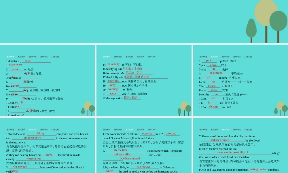 高中英语 Module1 3 The Violence of Nature模块重点小结课件 外研版必修3 课件