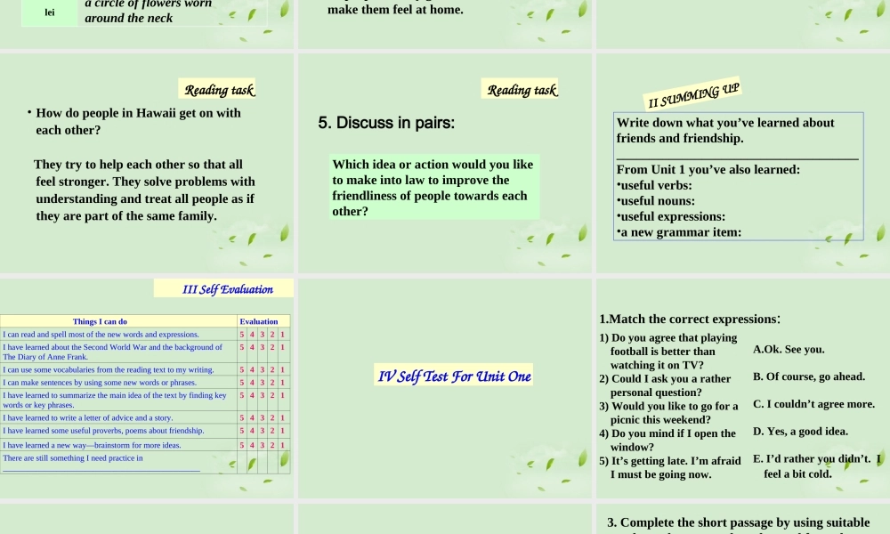 高中英语 Unit1 Summing Up and Assessment课件 必修1 课件