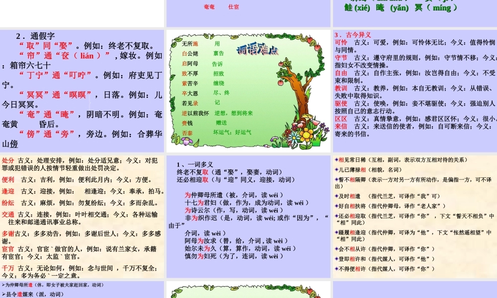 高中语文(孔雀东南飞)教学课件新人教版必修2 课件