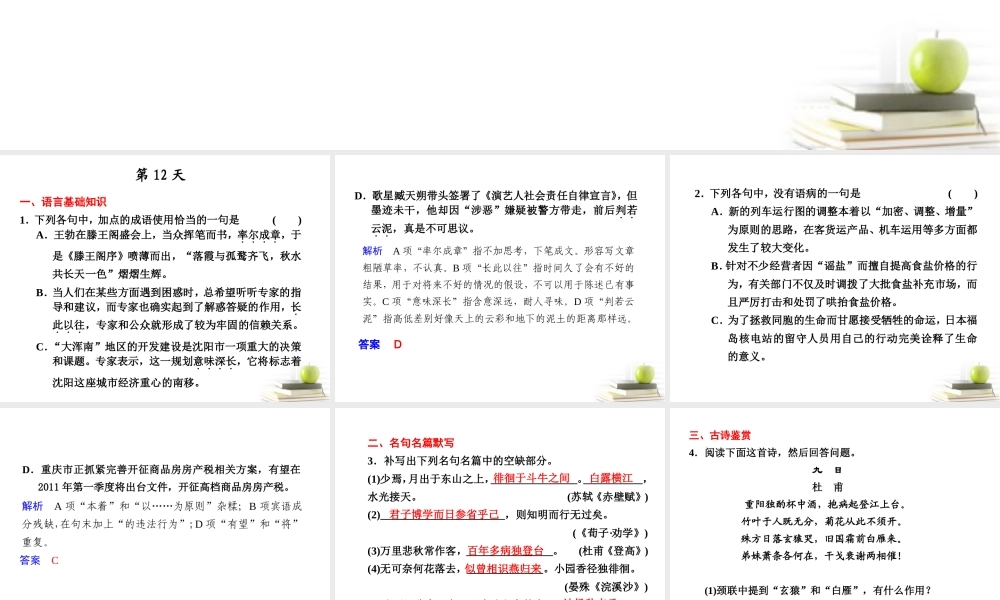 高考语文 考前突击列第12天课件 课件