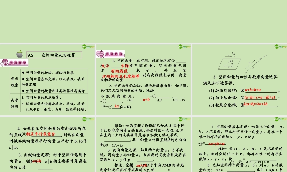 高三数学第一轮总复习 9.5 空间向量及其运算课件