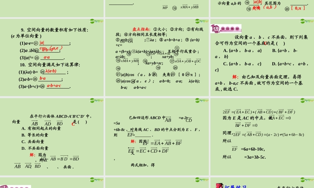 高三数学第一轮总复习 9.5 空间向量及其运算课件