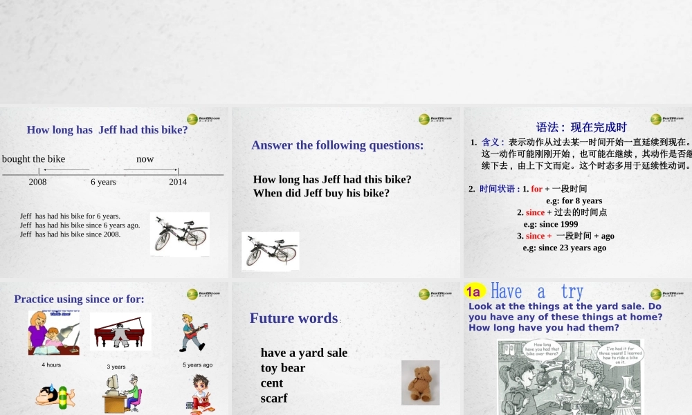 春八年级英语下册(Unit 10 I ve had this bike for three years)Section A 1a-2d课件 (新版)人教新目标版 课件