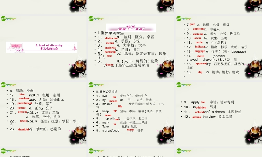 高中英语 8-1 A land of diversity复习课件 新人教版选修8 课件