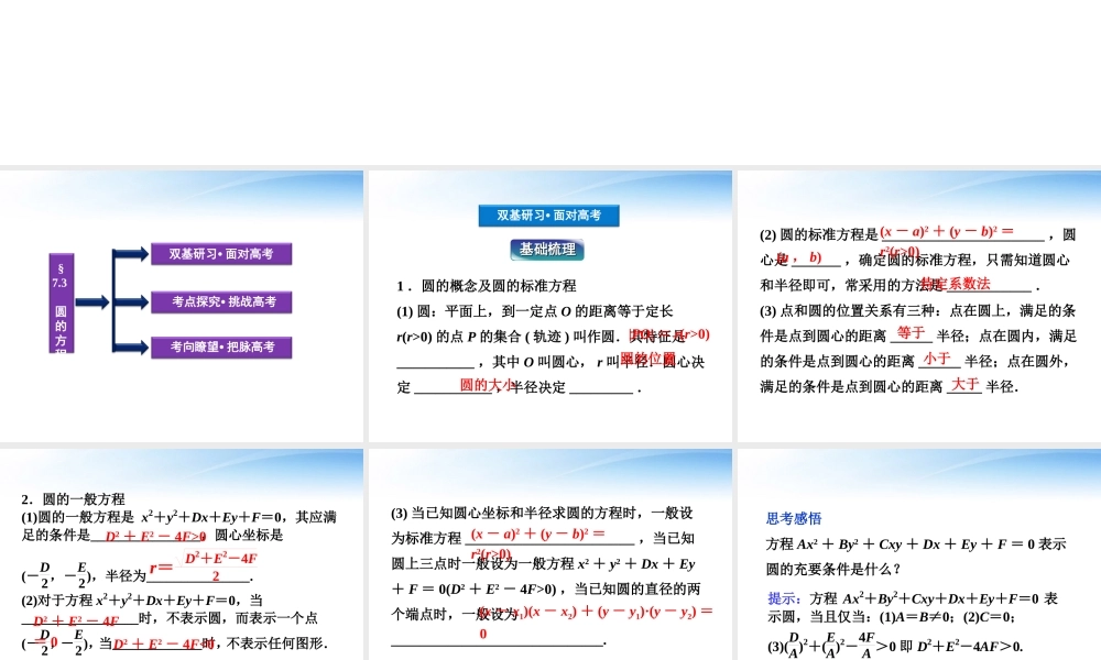 高考数学总复习 第7章§7.3圆的方程精品课件 理 北师大版 课件