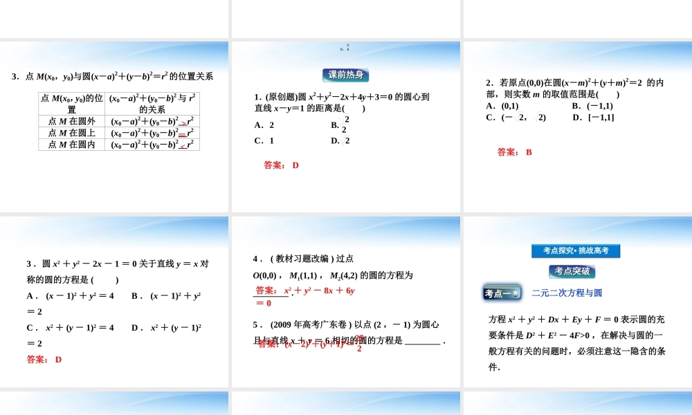 高考数学总复习 第7章§7.3圆的方程精品课件 理 北师大版 课件