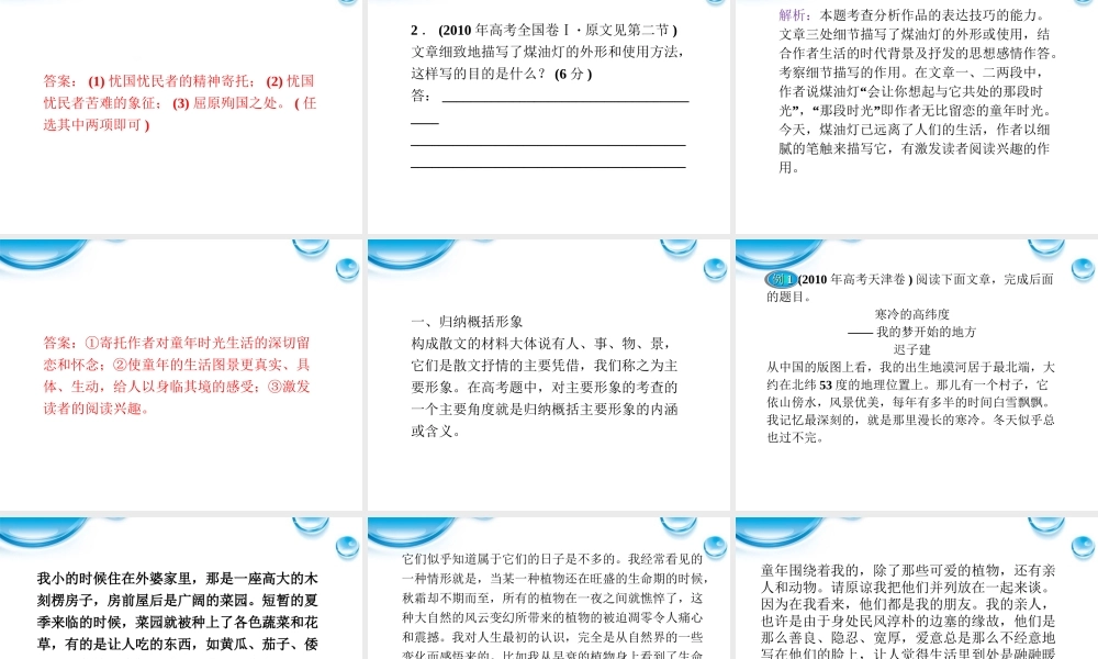 高考语文总复习 散文阅读(赏析形象内涵)2课件 大纲人教版 课件