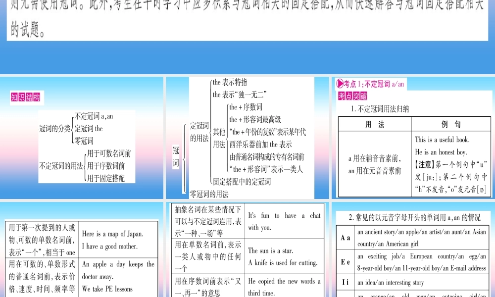 甘肃省中考英语 第二篇 中考专题突破 第一部分 语法专题 专题突破3 冠词课件 (新版)冀教版 课件