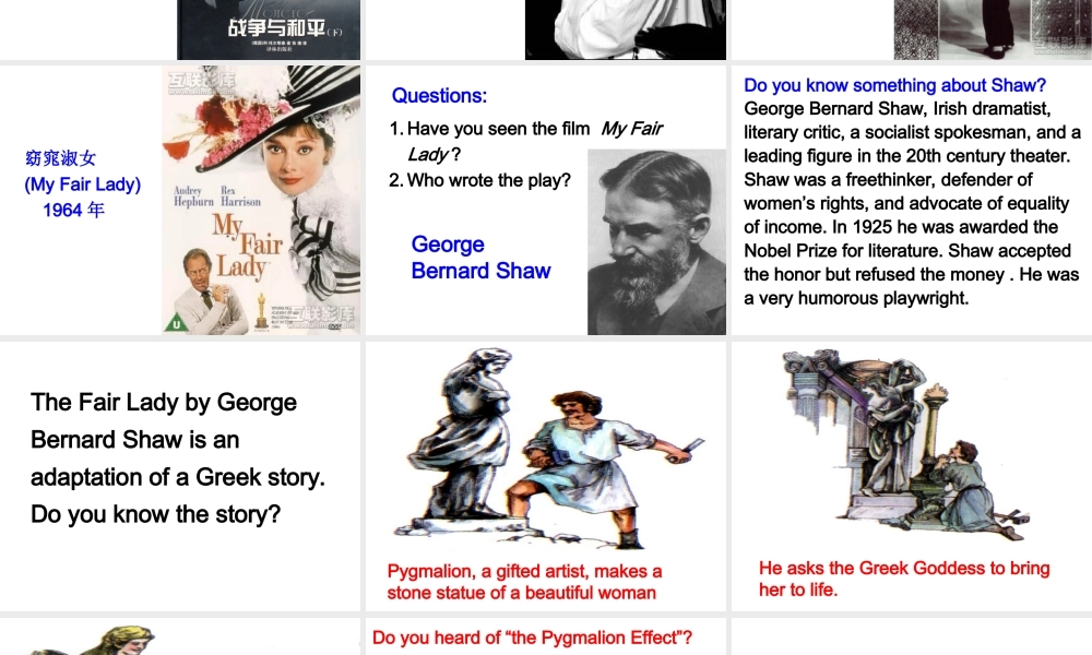 高中英语Unit4 Pygmalion-readingppt 课件