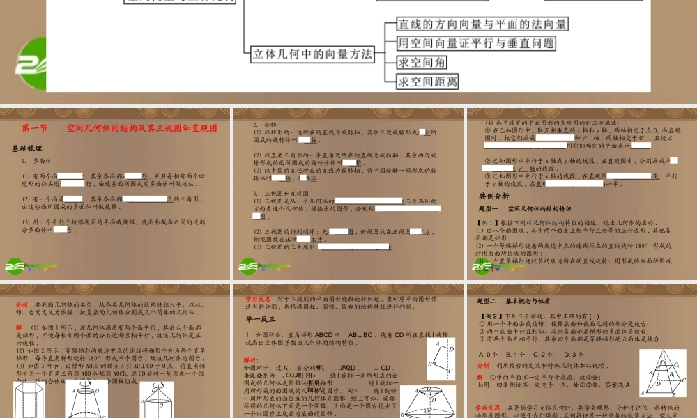 河北省高考数学第一轮总复习知识点检测 9.1空间几何体的结构及其三视图和直观图课件 旧人教版 课件