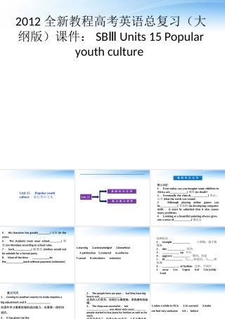 高考英语总复习 Units 15 Popular youth culture课件 大纲人教版 课件