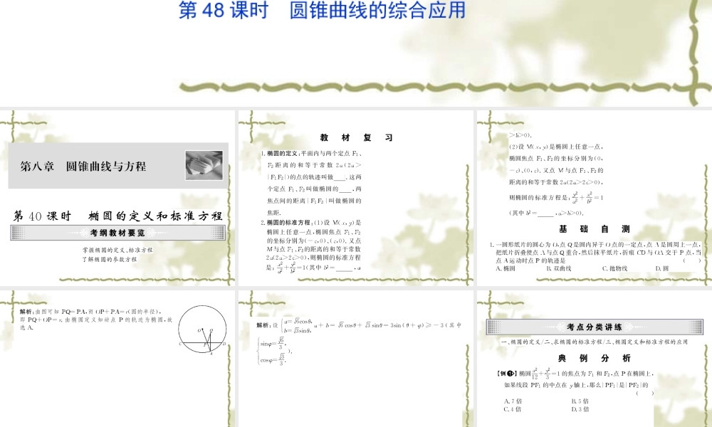 高考数学第一轮复习精品课件包：第八章   圆锥曲线与方程(理) 课件
