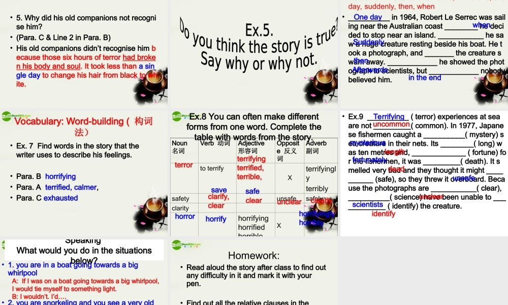 高中英语 Unit7 The Sea Lesson 4 Sea Stories 课件2 北师大版必修3 课件
