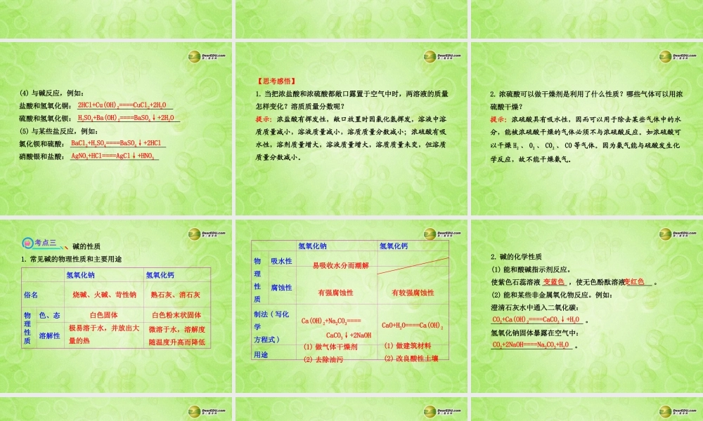 版中考化学 第十单元酸 和 碱(含中考示例)课件 新人教版 课件