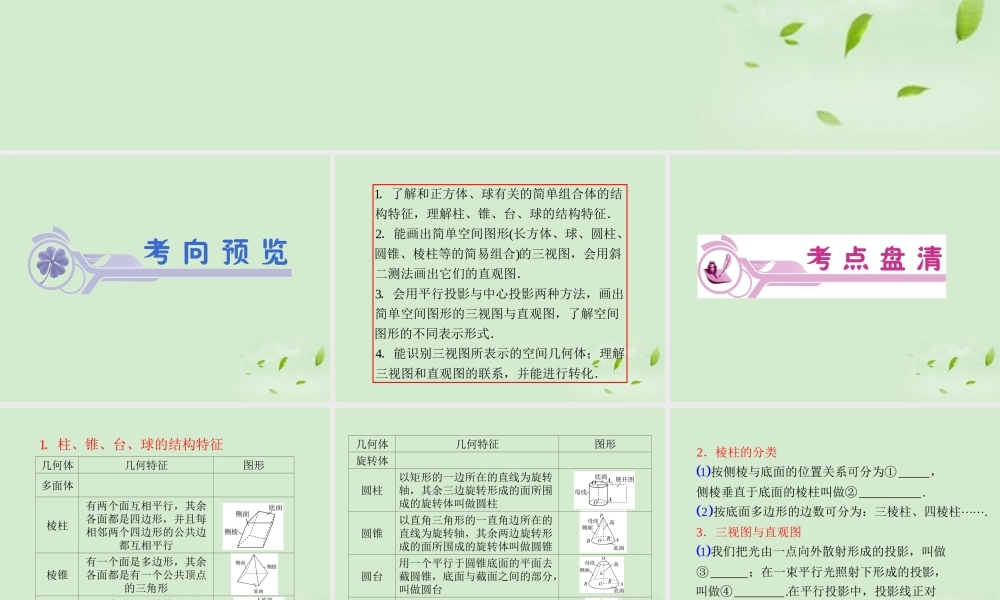 高考数学一轮总复习 第45讲 空间几何体的结构及三视图、直观图课件 文 新课标 课件