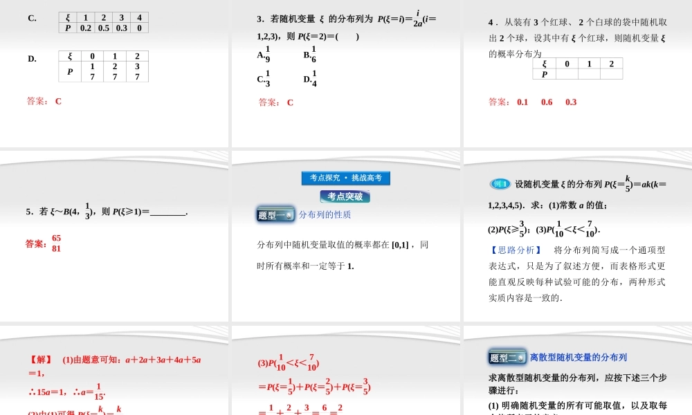高考数学总复习 第12章§12.1离散型随机变量的分布列、期望、方差精品课件 大纲人教版 课件