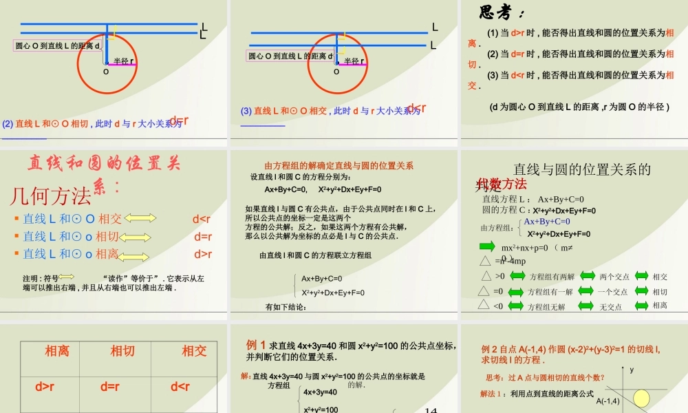 高中数学 222直线与圆的位置关系课件 苏教版必修2 课件