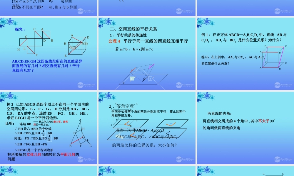 高中数学 21空间点、直线、平面之间的位置关系  课件一 新人教A版必修2 课件