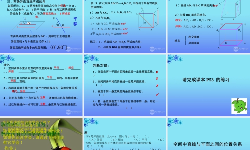 高中数学 21空间点、直线、平面之间的位置关系  课件一 新人教A版必修2 课件