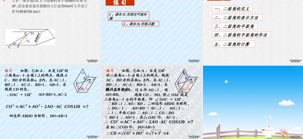 高二数学下学期二面角第一课时课件 人教版 课件