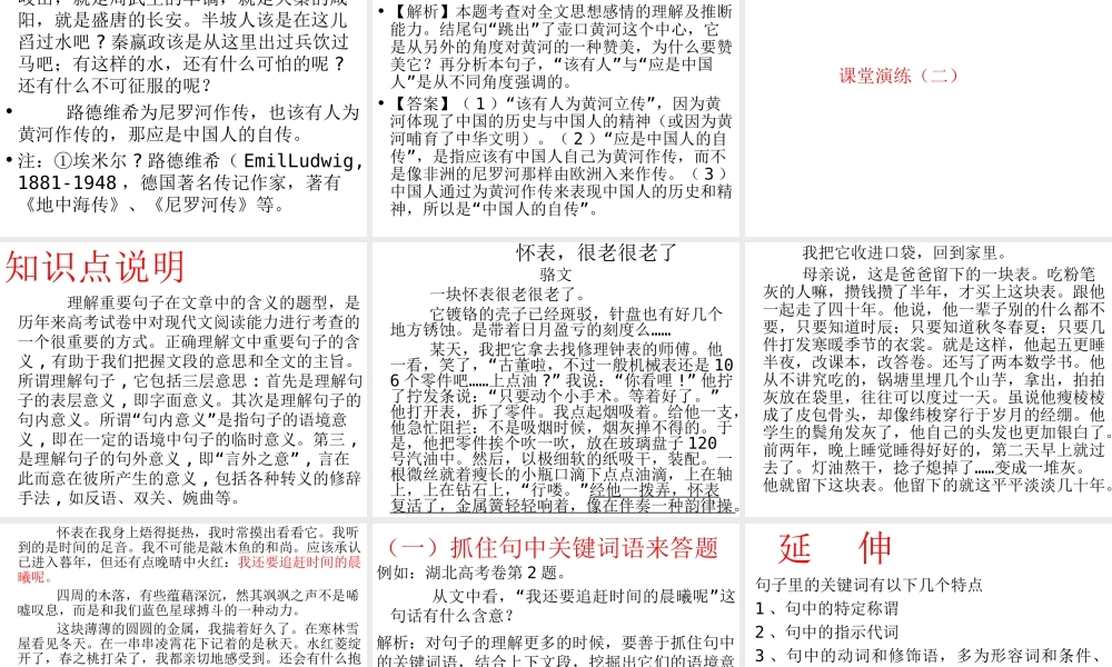 高考语文二轮复习理解文中重要句子的含义练习专题课件