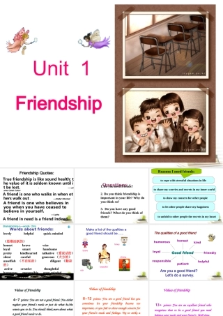 高中英语 Unit1 Friendship-Warming up and reading优质课件 新人教版必修1 课件