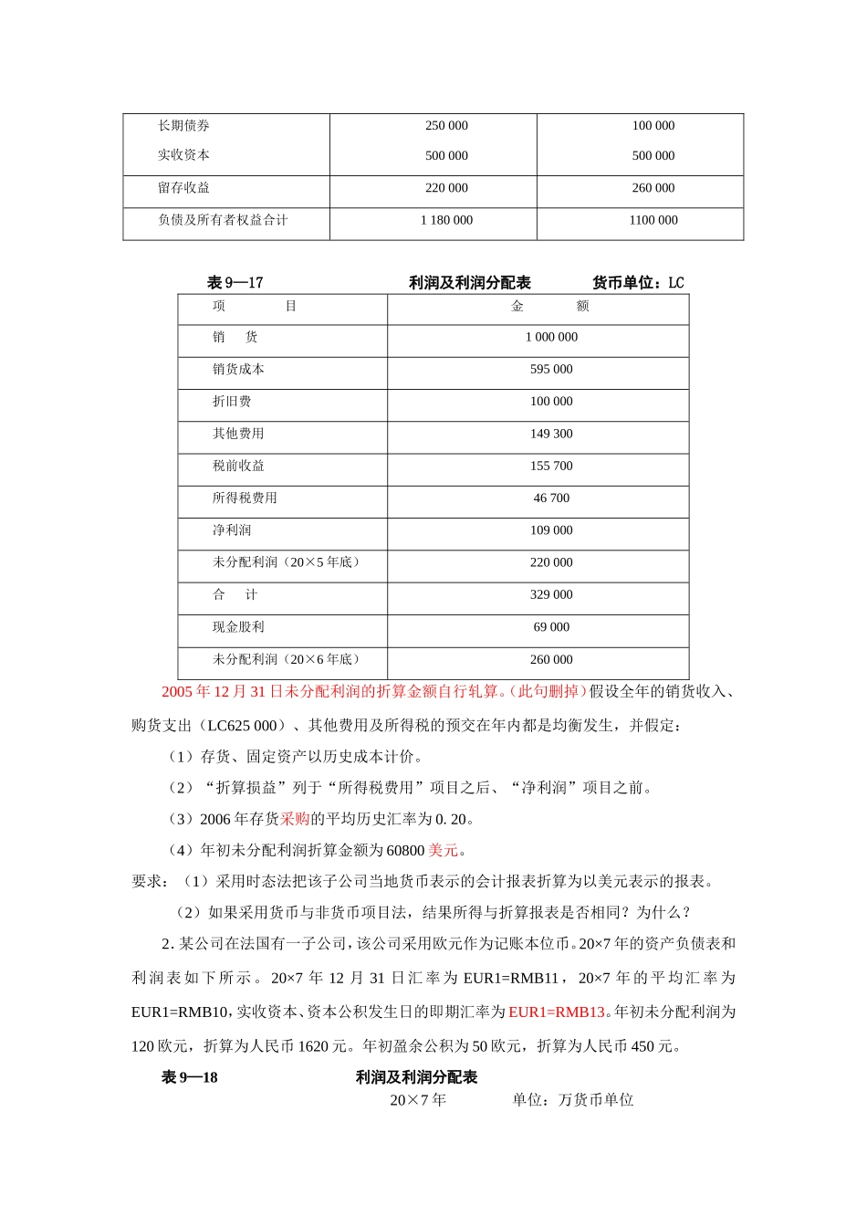 高级财务会计—外币财务报表折算练习题(含答案)_第3页