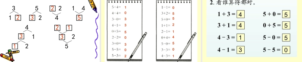 2013一年级上册5以内加减法表整理