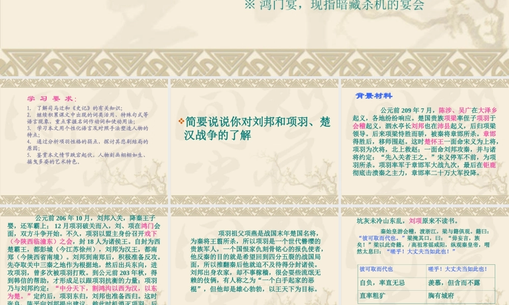 高中语文(鸿门宴)课件苏教版必修三 课件