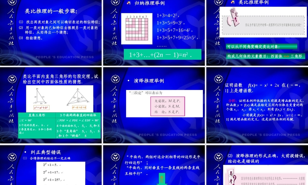 高二数学选修1&系列2主要内容简介-推理与证明 新课标 人教版 课件