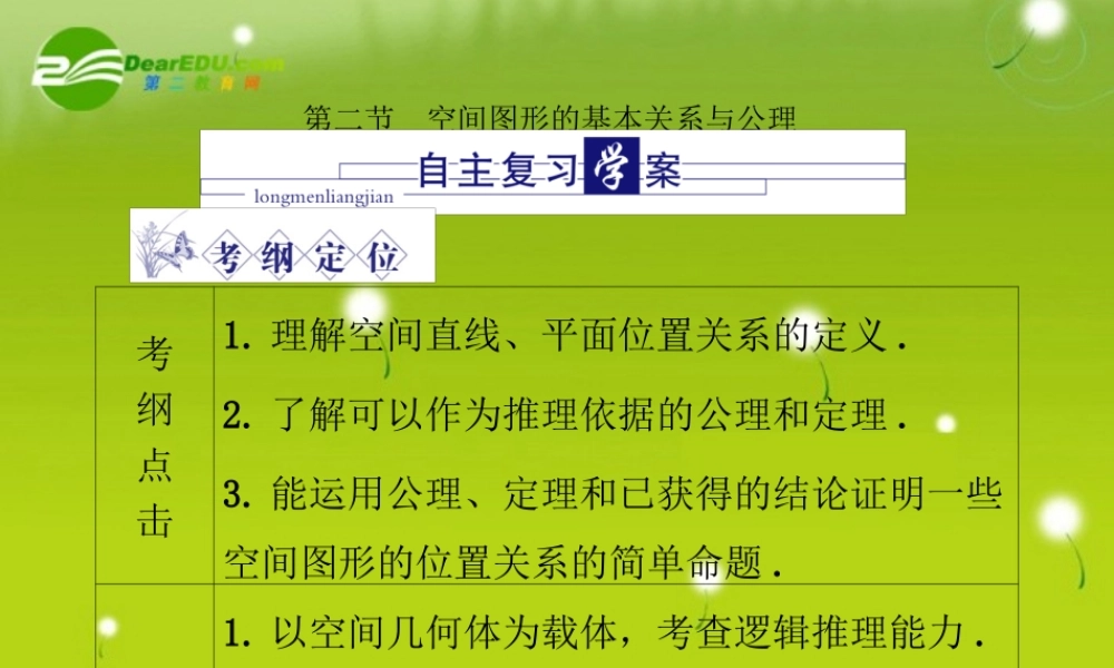龙门高三数学 第五篇 第二节 空间图形的基本关系与公理自主复习课件(文) 北师大版 课件