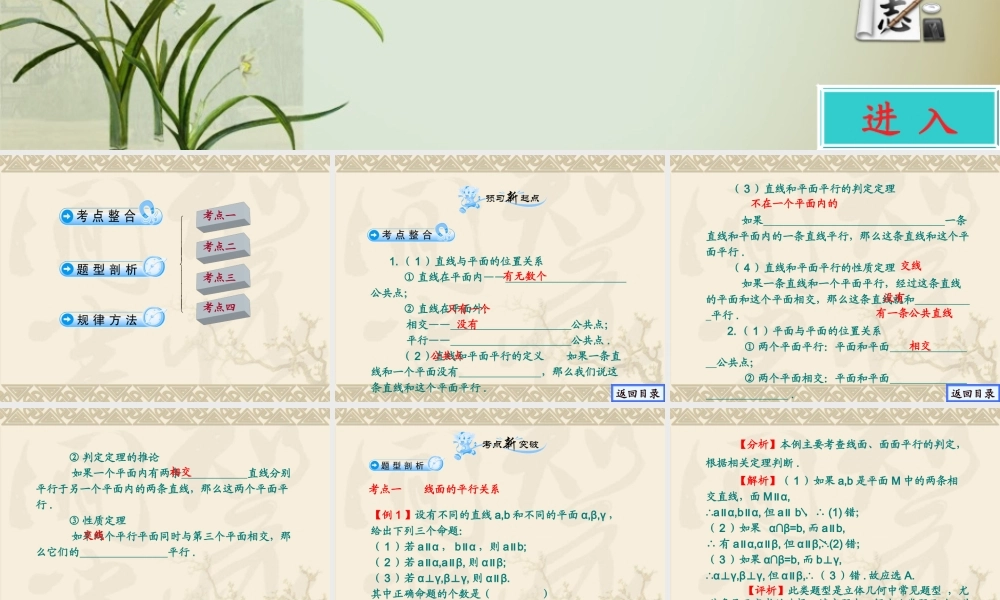 高考数学一轮 第九章直线与平面平行与平面和平面平行学案课件3 新人教A版 课件