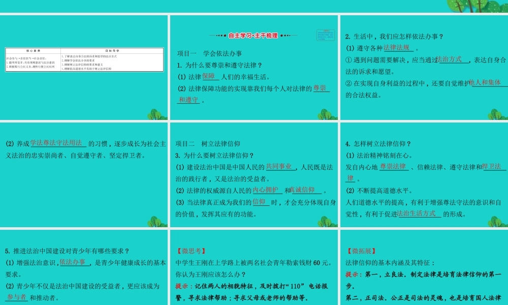 版七年级道德与法治下册 第四单元 走进法治天地 第十课 法律伴我们成长 第2框我们与法律同行习题课件 新人教版 课件