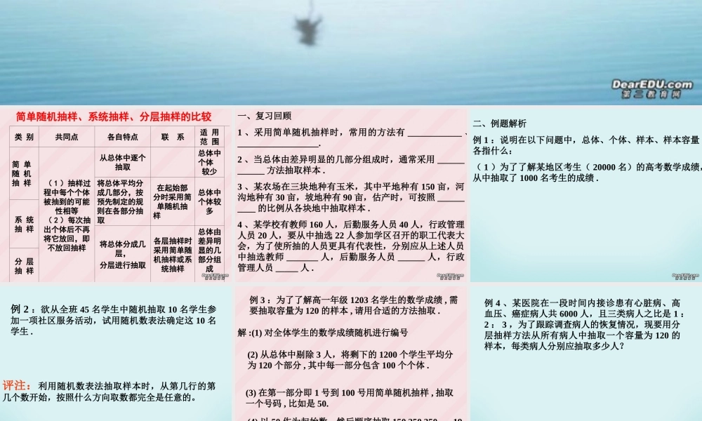 苏教版抽样方法习题课 课件