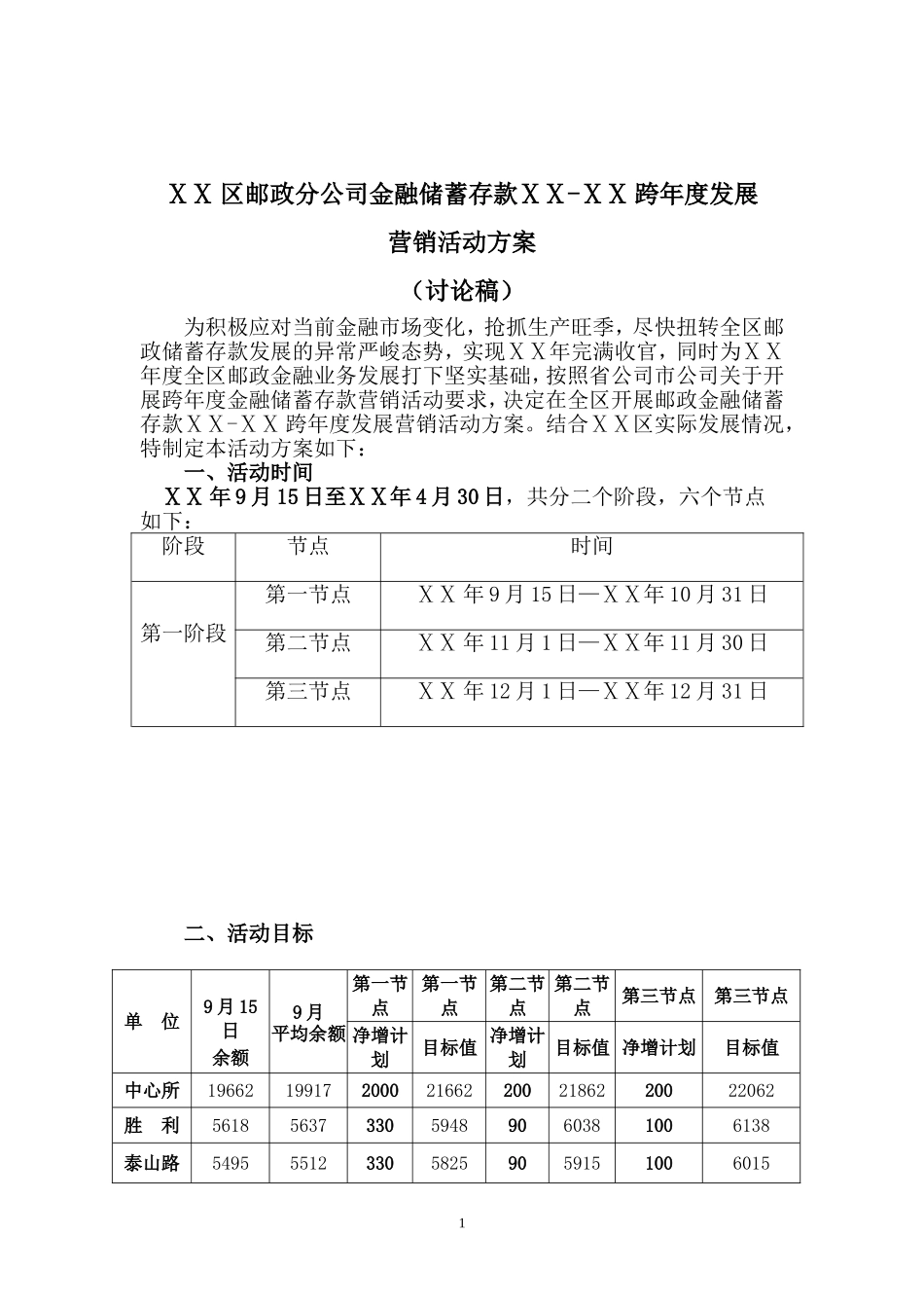 邮政分公司金融储蓄存款跨年度发展营销活动方案_第1页