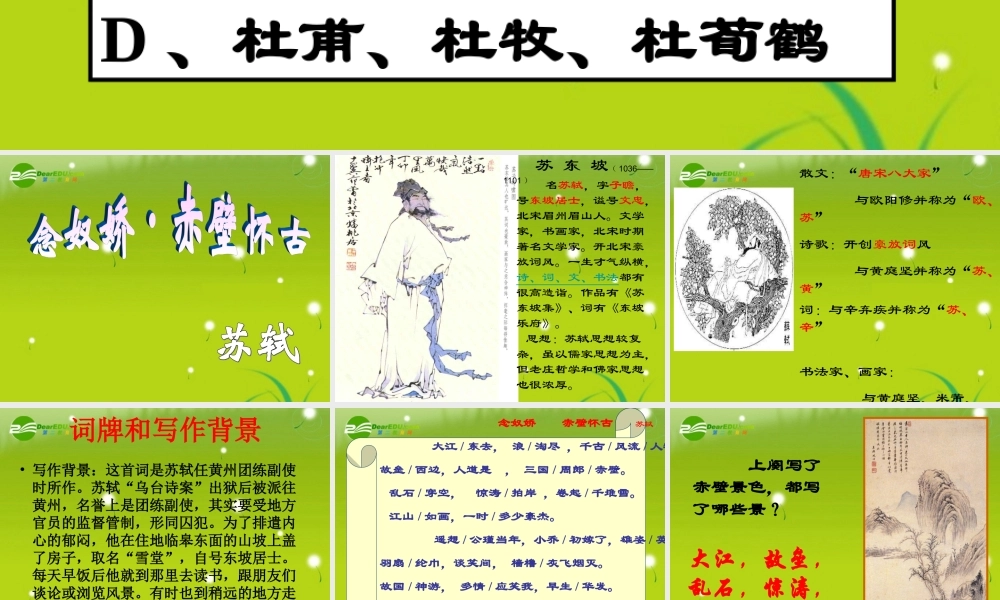 高中语文 (念奴娇赤壁怀古)精品课件 苏教版必修2 课件