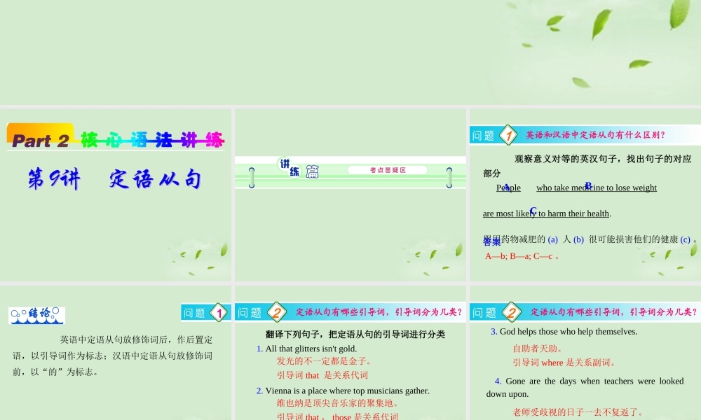 高考英语一轮复习 part2 第9讲 定语从句课件 新人教版 课件