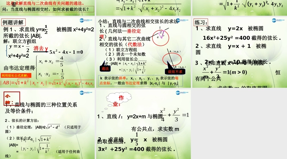 高中数学 直线与椭圆的位置关系课件 新人教A版选修2-1 课件