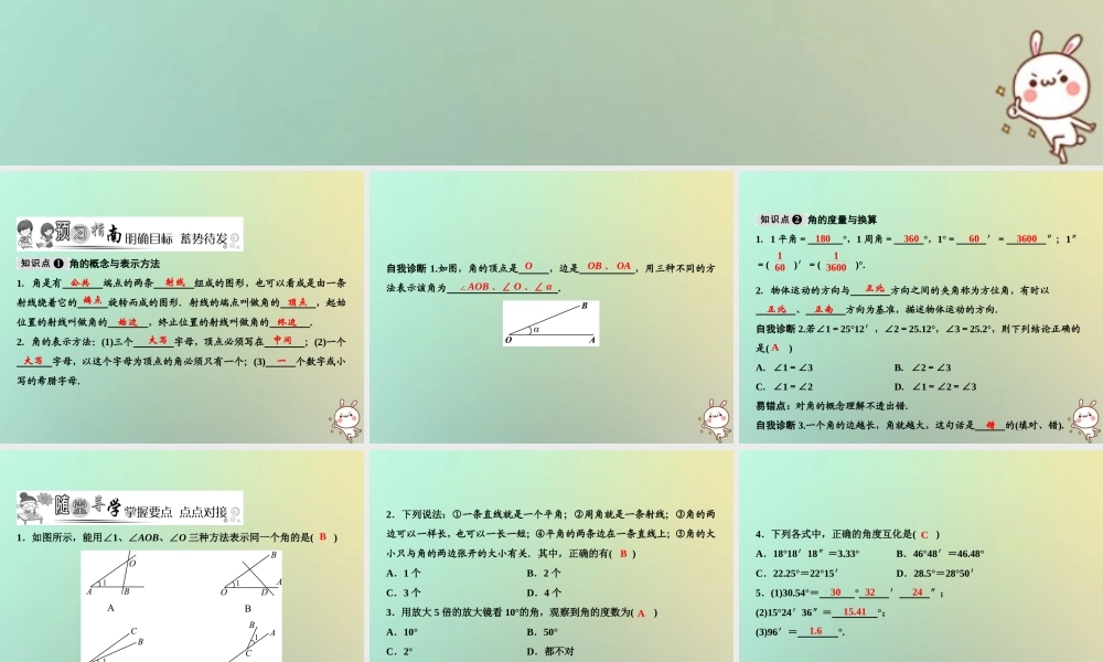 秋七年级数学上册 第4章 图形的初步认识 4.6.1 角课件 (新版)华东师大版 课件