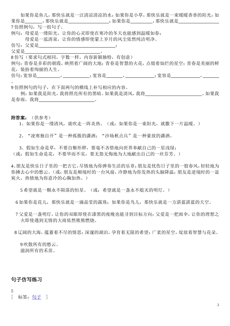 精美句子仿写100例、习题及答案_第2页