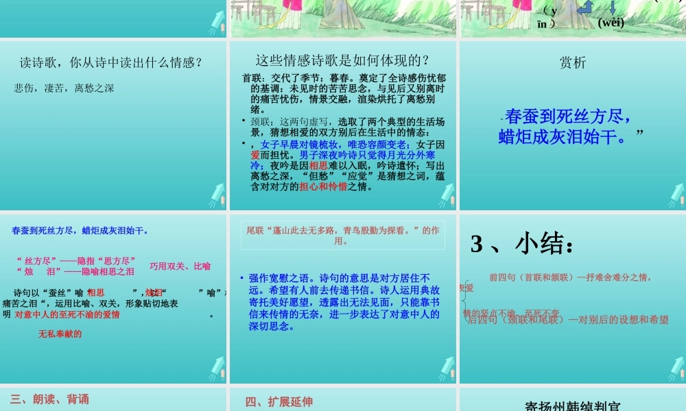 高中语文第六专题无题李商隐课件苏教版选修唐诗宋词蚜 课件