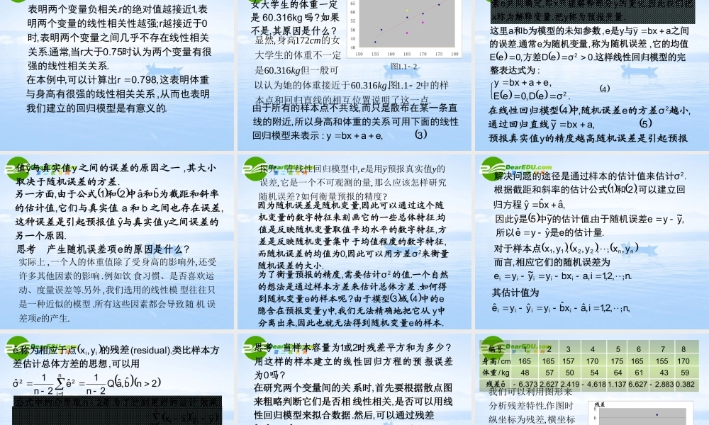 高中数学 11(回归分析的基本思想及其初步应用)课件 新人教A版选修1—2 课件