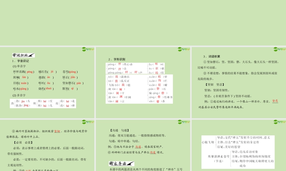 高中语文 第二单元 5  神五 载人航天飞行新闻两篇课件 粤教版必修5 课件