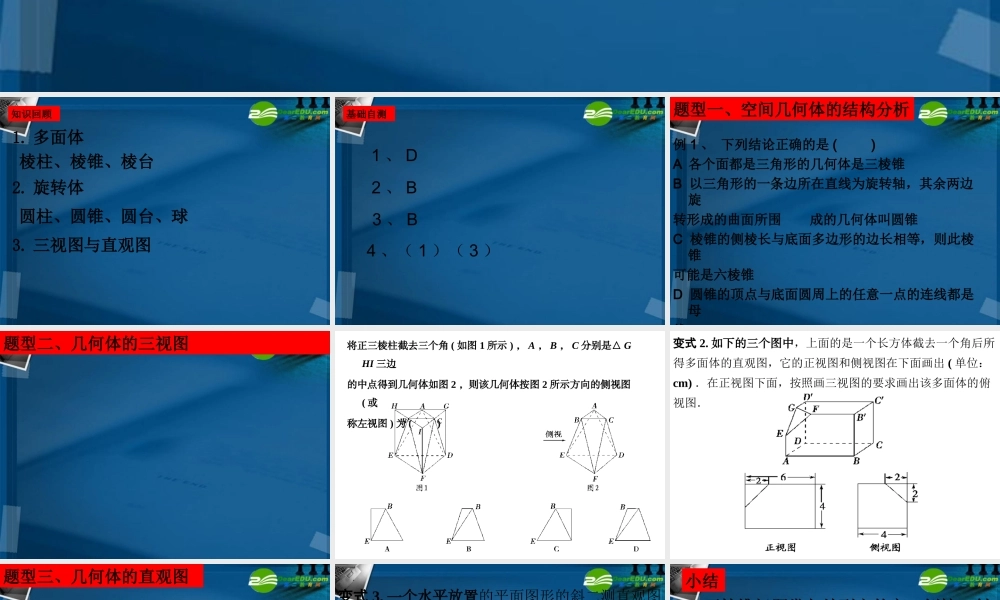 湖南师大 高三数学 7.1空间几何体的结构、三视图直观图课件 理 课件